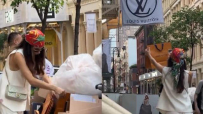 Influenceuse Surprise en Train de Sortir des Sacs Louis Vuitton de la Poubelle