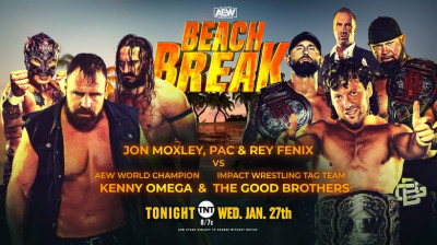 All Elite Wrestling Beach Break-Kenny Omega and Good Brothers vs Jon Moxley, PAC & Rey Fenix